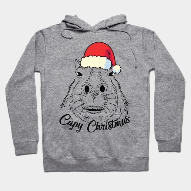 Capy or Huppy Christmas Capybara Holidays Santa Design Hoodie by alltheprints